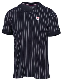 Tennis-Tshirt Stripes navyblau/weiss Herren