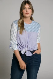 Halenka, pruhy, oversize, stojek, dlouh rukvy