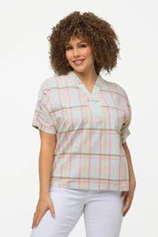 Halenka, kostkovan vzor, oversize, vstih do V, krtk rukvy