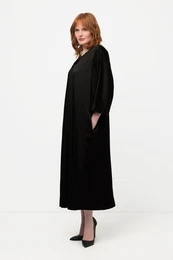 Midi aty, satn, vstih do V, krtk rukvy, kapsy