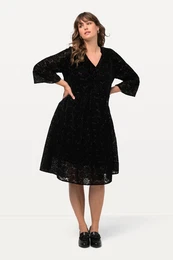 Sametov midi aty, vzor, kulat vstih, 3/4 rukvy