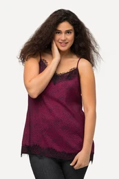 Halenkov top, satn, vstih do V, krajka, bez rukv