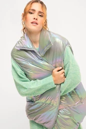 Provan vesta, oversize, holografick vzhled, stojek, zip