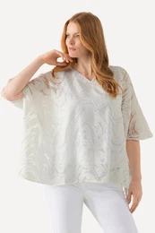 Tunika, mramorov design, oversize, kulat vstih, krtk rukvy