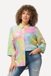 Halenka z lnn smsi, batikovan potisk, lmeek, 3/4 rukvy