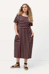 erzejov midi aty, pruhy, oversize, kulat vstih, krtk rukvy