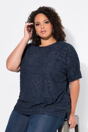 Triko, vzorovan, oversize, kulat vstih, krtk rukvy