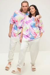 Oversize triko, barevn pechod, kulat vstih, krtk rukvy