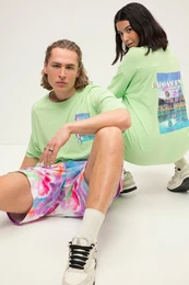 Oversize triko, palmov potisk, kulat vstih, krtk rukvy, unisex