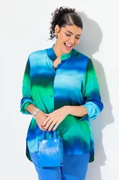 Halenka, batikovan potisk, oversize, stojek, dlouh rukvy