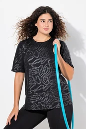 Funkn triko, flitrov potisk, kulat vstih, krtk rukvy