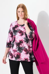 Triko, kvty, kulat vstih, 3/4 rukvy, Pima bavlna