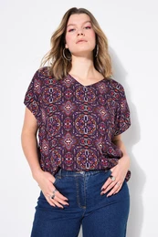 Halenkov triko, oversize, mandala potisk, vstih do V