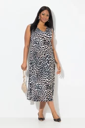 Midi Slinky aty, leopard design, vstih do V, bez rukv