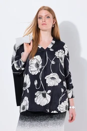 Satnov tunika, kvty, vstih do V, dlouh rukvy