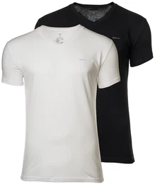Herren T-Shirt, 2er Pack - V-NECK T-SHIRT 2-PACK, V-Ausschnitt, kurzarm, Cotton Schwarz/Wei M