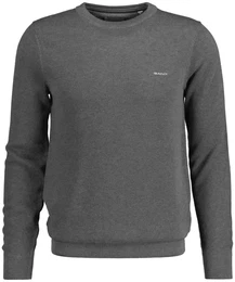 Herren Pique-Strickpullover, Rundhals - COTTON PIQUE C-NECK, Baumwolle Grau XL