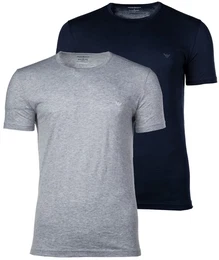 Herren T-Shirt, Vorteilspack - Crew Neck, Rundhals, Baumwolle Blau/Grau XL 2er Pack (1x2P)