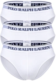 POLO Herren Slips, 3er Pack - LOW RISE BRF-3-PACK-BRIEF, Cotton Stretch, Logobund Wei M