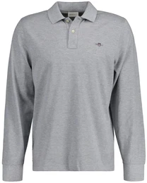 Herren Poloshirt - REGULAR SHIELD LONGSLEEVE PIQUE RUGGER, Langarm, Logo Grau 3XL