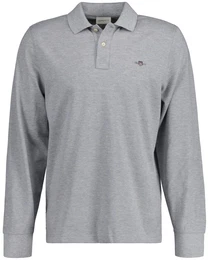Herren Poloshirt - REGULAR SHIELD LONGSLEEVE PIQUE RUGGER, Langarm, Logo Grau L