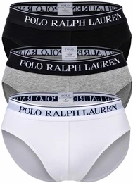 POLO Herren Slips, 3er Pack - LOW RISE BRF-3-PACK-BRIEF, Cotton Stretch, Logobund Schwarz/Wei/Grau XL