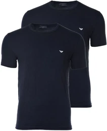 Herren T-Shirt 2er Pack - Crew Neck, Rundhals, Halbarm, unifarben Marine L (Large)