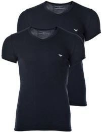 Herren T-Shirt 2er Pack - V-Neck, V-Ausschnitt, Halbarm, unifarben Marine L