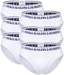 POLO Herren Slips, 6er Pack - LOW RISE BRF-6-PACK-BRIEF, Cotton Stretch, Logobund Wei S