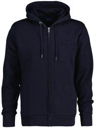 GANT Herren Sweatjacke mit Kapuze REGULAR TONAL SHIELD FULL ZIP HOODIE Blau