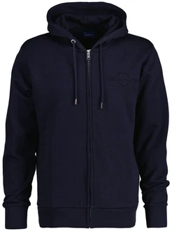 GANT Herren Sweatjacke mit Kapuze REGULAR TONAL SHIELD FULL ZIP HOODIE Blau