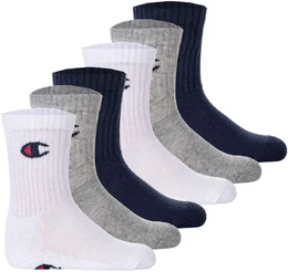 Kinder Socken, 6er Pack - Crew Socken, einfarbig Blau/Wei/Grau 27-30