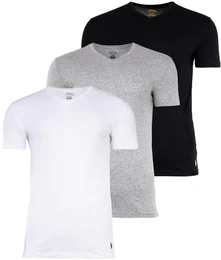 POLO Herren T-Shirts, 3er Pack - V-NECK 3-PACK UNDERSHIRT, V-Ausschnitt, Baumwolle Wei/Grau/Schwarz 2XL