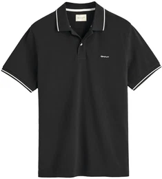 Herren Poloshirt - TIPPING PIQUE RUGGER, Kurzarm, Knopfleiste, Logo, uni Schwarz M