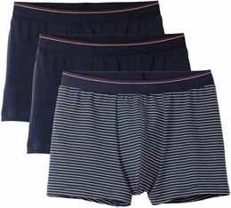 Herren Boxershorts, 3er Pack - Natural Benefit, Elastikbund, Single Jersey Dunkelblau/Wei/Rot XL (56)