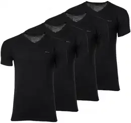 Herren T-Shirt, 4er Pack - V-NECK T-SHIRT 4-PACK, V-Ausschnitt, kurzarm, Cotton Schwarz L
