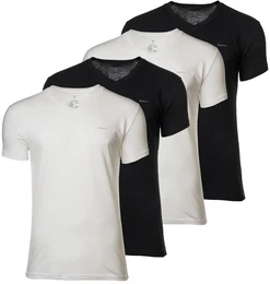 Herren T-Shirt, 4er Pack - V-NECK T-SHIRT 4-PACK, V-Ausschnitt, kurzarm, Cotton Schwarz/Wei L