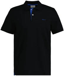 Herren Poloshirt - REGULAR CONTRAST PIQUE RUGGER, Knopfleiste, Cotton Stretch Schwarz 2XL