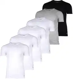POLO Herren T-Shirts, 6er Pack - CREW 6-PACK-CREW UNDERSHIRT, Rundhals, Baumwolle Wei/Grau/Schwarz/Wei XL
