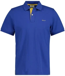 Herren Poloshirt - REGULAR CONTRAST PIQUE RUGGER, Knopfleiste, Cotton Stretch Blau 3XL