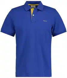 Herren Poloshirt - REGULAR CONTRAST PIQUE RUGGER, Knopfleiste, Cotton Stretch Blau M
