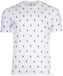 POLO Herren T-Shirt CREW-SLEEP TO, Allover-Logo-Print, Schlafshirt, kurz, Rundhals, Baumwolle Wei M