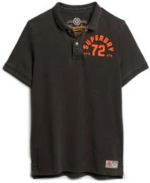 Herren Poloshirt - Vintage Athletic Polo, Logo, einfarbig Schwarz 2XL