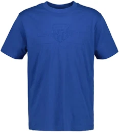 Herren T-Shirt - REG TONAL SHIELD T-SHIRT, Rundhals, Baumwolle, Stickerei Blau (Rich Blue) XL