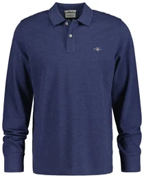 Herren Poloshirt - REGULAR SHIELD LONGSLEEVE PIQUE RUGGER, Langarm, Logo Blau (Jeansblue Melange) L