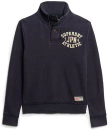 Herren Henley-Pullover - Vintage Athletic Henley Jumper, Logo, einfarbig Blau XL