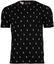 POLO Herren T-Shirt CREW-SLEEP TO, Allover-Logo-Print, Schlafshirt, kurz, Rundhals, Baumwolle Schwarz XL