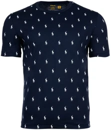 POLO Herren T-Shirt CREW-SLEEP TO, Allover-Logo-Print, Schlafshirt, kurz, Rundhals, Baumwolle Blau L