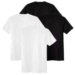 Herren T-Shirt, 4er Pack - Natural Benefit, Rundhals-Ausschnitt, 100% Baumwolle Wei/Schwarz S (46/48)