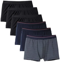 Herren Boxershorts, 6er Pack - Natural Benefit, Elastikbund, Single Jersey Schwarz/Dunkelblau/Wei/Rot XL (56)